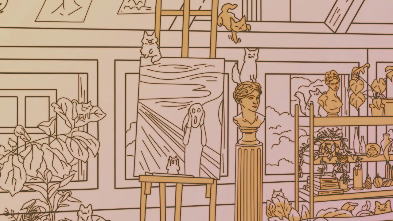 猫咪参观温馨的艺术工作室